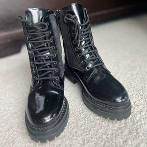 Black leather chunky lace up boots